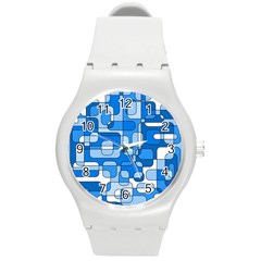 Blue Decorative Abstraction Round Plastic Sport Watch (m)