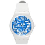 Blue decorative abstraction Round Plastic Sport Watch (M) Front