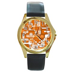 Orange Decorative Abstraction Round Gold Metal Watch