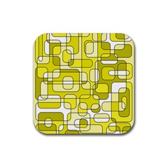 Yellow Decorative Abstraction Rubber Coaster (square)  by Valentinaart