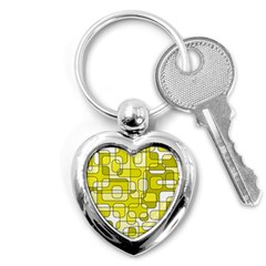 Yellow Decorative Abstraction Key Chains (heart)  by Valentinaart