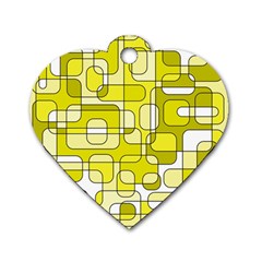 Yellow Decorative Abstraction Dog Tag Heart (two Sides)