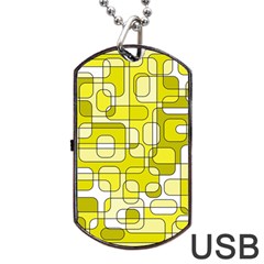 Yellow Decorative Abstraction Dog Tag Usb Flash (one Side) by Valentinaart