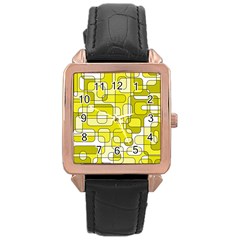 Yellow Decorative Abstraction Rose Gold Leather Watch 