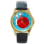 Bowling  Round Gold Metal Watch Front