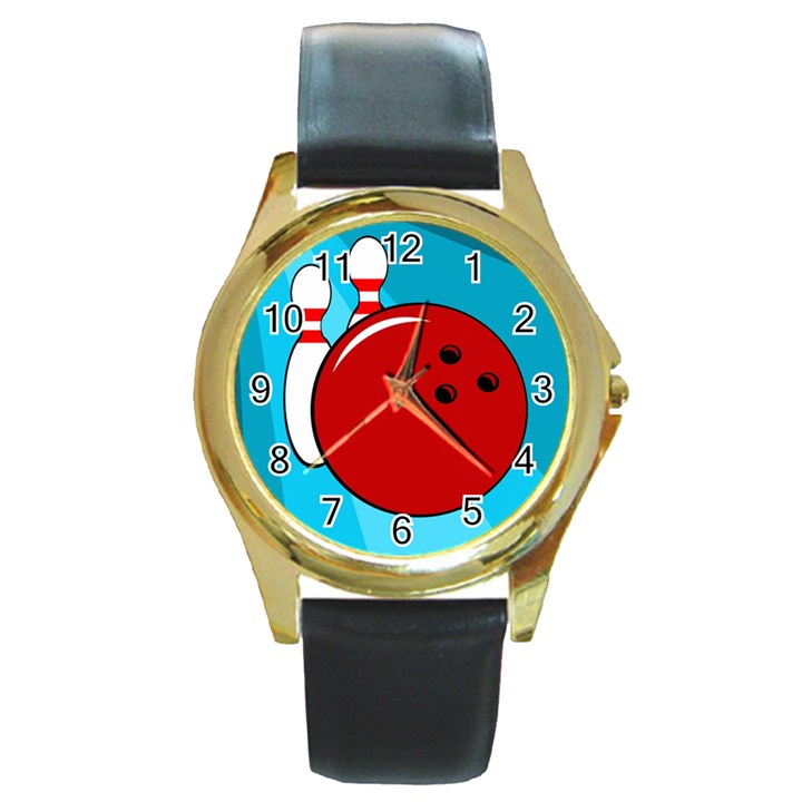 Bowling  Round Gold Metal Watch