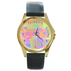 Pastel Decorative Design Round Gold Metal Watch by Valentinaart