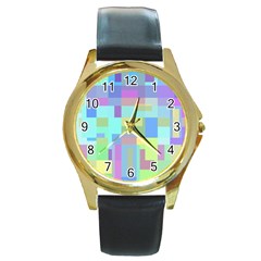 Pastel Geometrical Desing Round Gold Metal Watch by Valentinaart