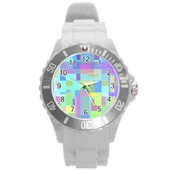 Pastel Geometrical Desing Round Plastic Sport Watch (l) by Valentinaart