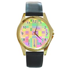 Pastel Colorful Design Round Gold Metal Watch