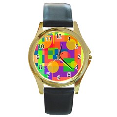 Colorful geometrical design Round Gold Metal Watch