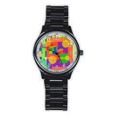 Colorful geometrical design Stainless Steel Round Watch