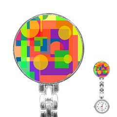 Colorful Geometrical Design Stainless Steel Nurses Watch