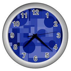 Deep Blue Abstract Design Wall Clocks (silver) 