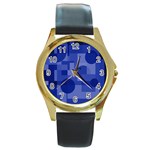 Deep blue abstract design Round Gold Metal Watch Front