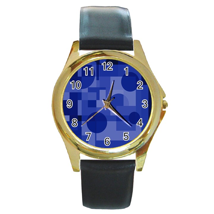 Deep blue abstract design Round Gold Metal Watch