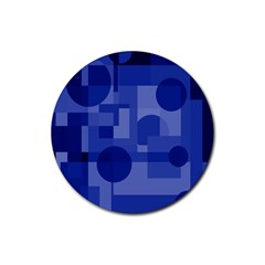 Deep Blue Abstract Design Rubber Round Coaster (4 Pack) 