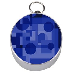 Deep Blue Abstract Design Silver Compasses