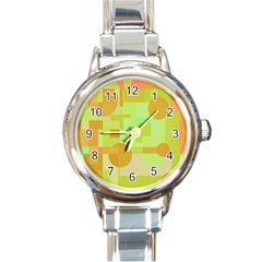 Green And Orange Decorative Design Round Italian Charm Watch