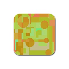 Green And Orange Decorative Design Rubber Square Coaster (4 Pack) 