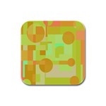 Green and orange decorative design Rubber Square Coaster (4 pack)  Front