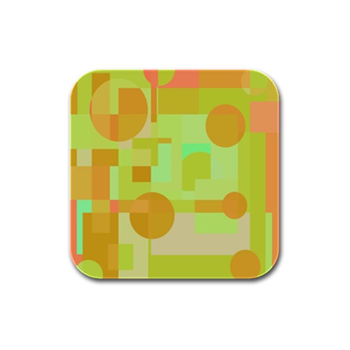 Green and orange decorative design Rubber Square Coaster (4 pack) 