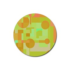 Green And Orange Decorative Design Rubber Round Coaster (4 Pack) 