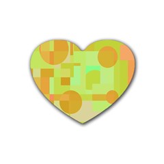 Green And Orange Decorative Design Rubber Coaster (heart) 