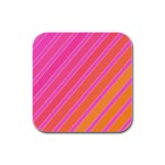 Pink elegant lines Rubber Square Coaster (4 pack)  Front