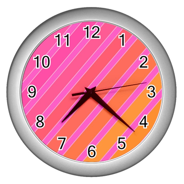 Pink elegant lines Wall Clocks (Silver) 