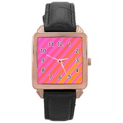 Pink elegant lines Rose Gold Leather Watch 