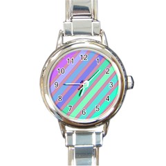 Pastel Colorful Lines Round Italian Charm Watch