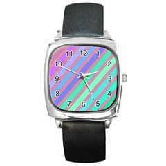 Pastel Colorful Lines Square Metal Watch