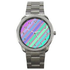 Pastel Colorful Lines Sport Metal Watch