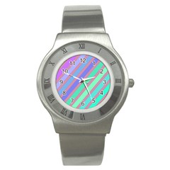 Pastel Colorful Lines Stainless Steel Watch by Valentinaart