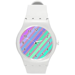 Pastel Colorful Lines Round Plastic Sport Watch (m)