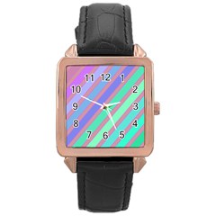 Pastel Colorful Lines Rose Gold Leather Watch 