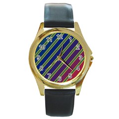 Decorative Lines Round Gold Metal Watch