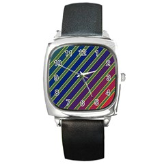 Decorative Lines Square Metal Watch