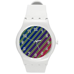 Decorative Lines Round Plastic Sport Watch (m) by Valentinaart