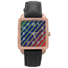 Decorative Lines Rose Gold Leather Watch 