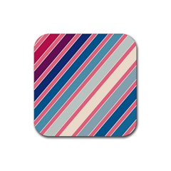 Colorful Lines Rubber Coaster (square)  by Valentinaart