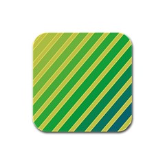 Green And Yellow Lines Rubber Square Coaster (4 Pack) 