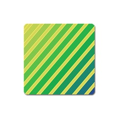 Green And Yellow Lines Square Magnet by Valentinaart