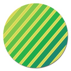 Green And Yellow Lines Magnet 5  (round) by Valentinaart