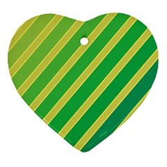 Green And Yellow Lines Heart Ornament (2 Sides) by Valentinaart