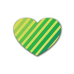 Green And Yellow Lines Heart Coaster (4 Pack) 