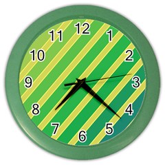 Green And Yellow Lines Color Wall Clocks by Valentinaart