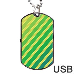 Green And Yellow Lines Dog Tag Usb Flash (one Side) by Valentinaart