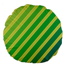 Green And Yellow Lines Large 18  Premium Round Cushions by Valentinaart